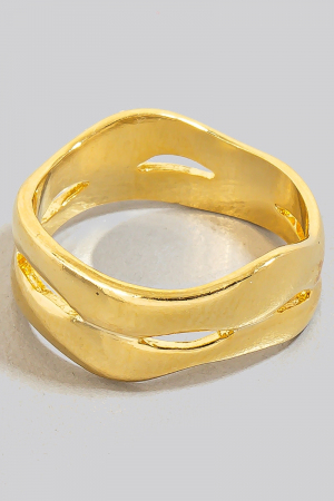Gold Dipped Double Line Warped Metallic Ring