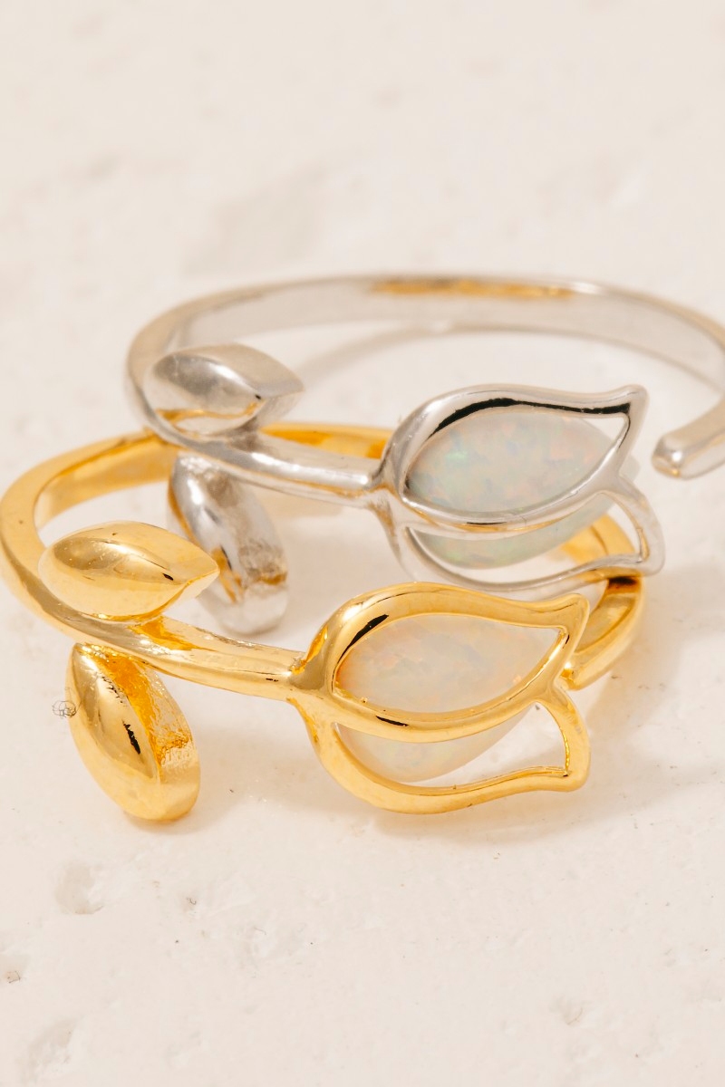 Gold Dipped Opal Rose Wrap Open Band Ring