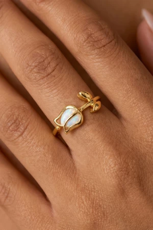 Marquise Opal Tulip Bloom Open Cuff Ring