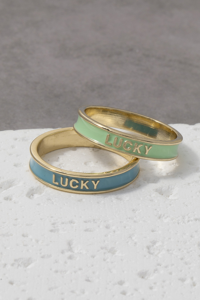 Lucky Letter Enamel Flat Band Ring