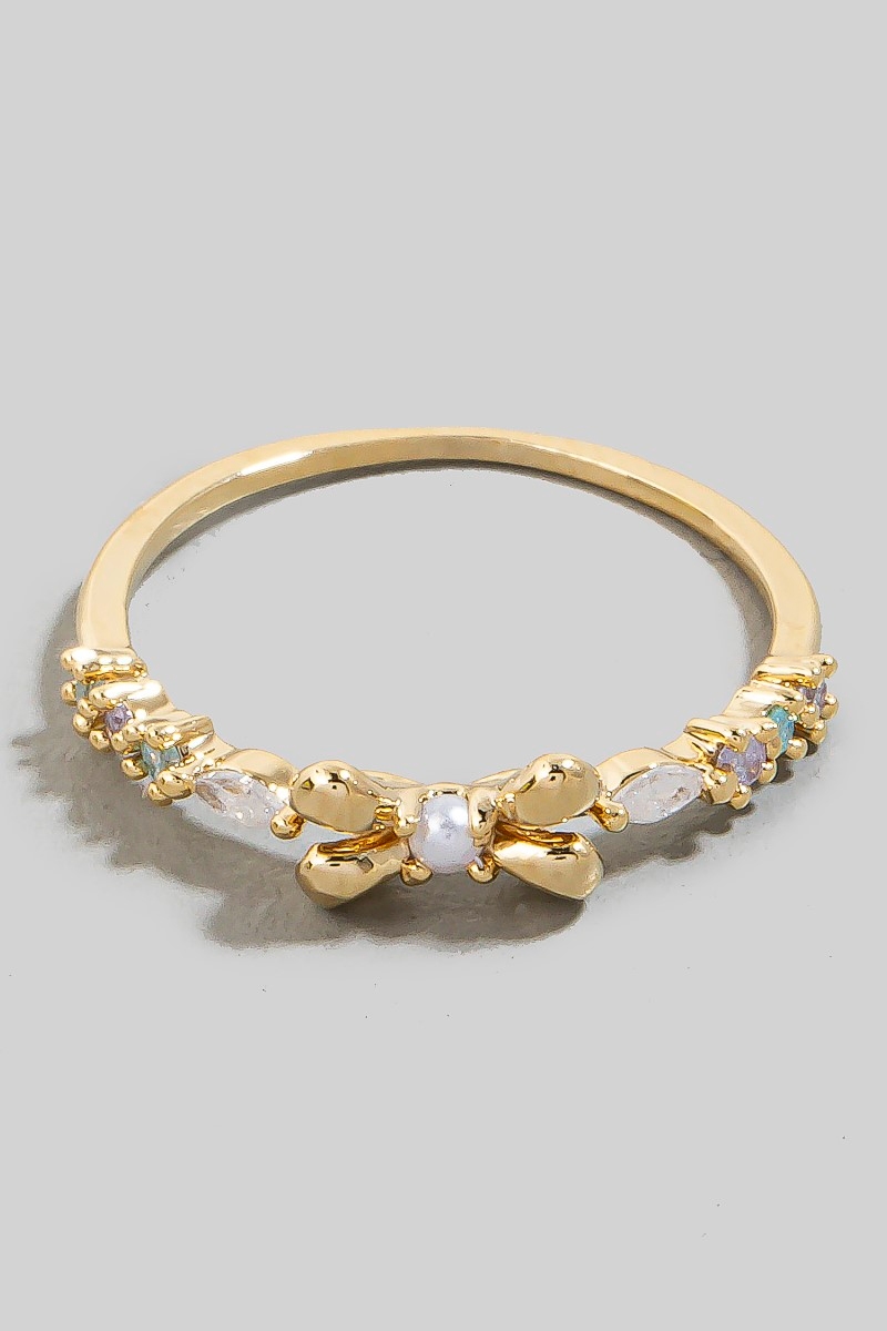 Pearl Stud Ribbon Bow Band Ring