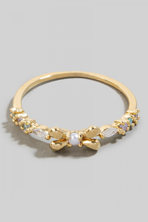 Pearl Stud Ribbon Bow Band Ring