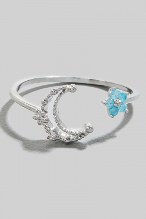Gold Dipped Cz Moon And Star Open Band Ring