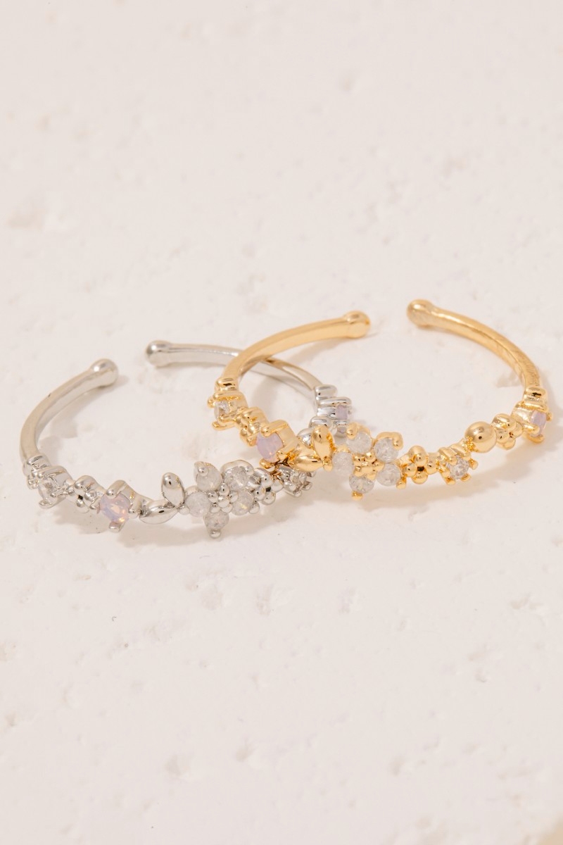 Gold Dipped Cz And Opal Flower Open Band Ring