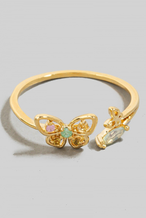 Gold Dipped Cz Butterflies Open Band Ring