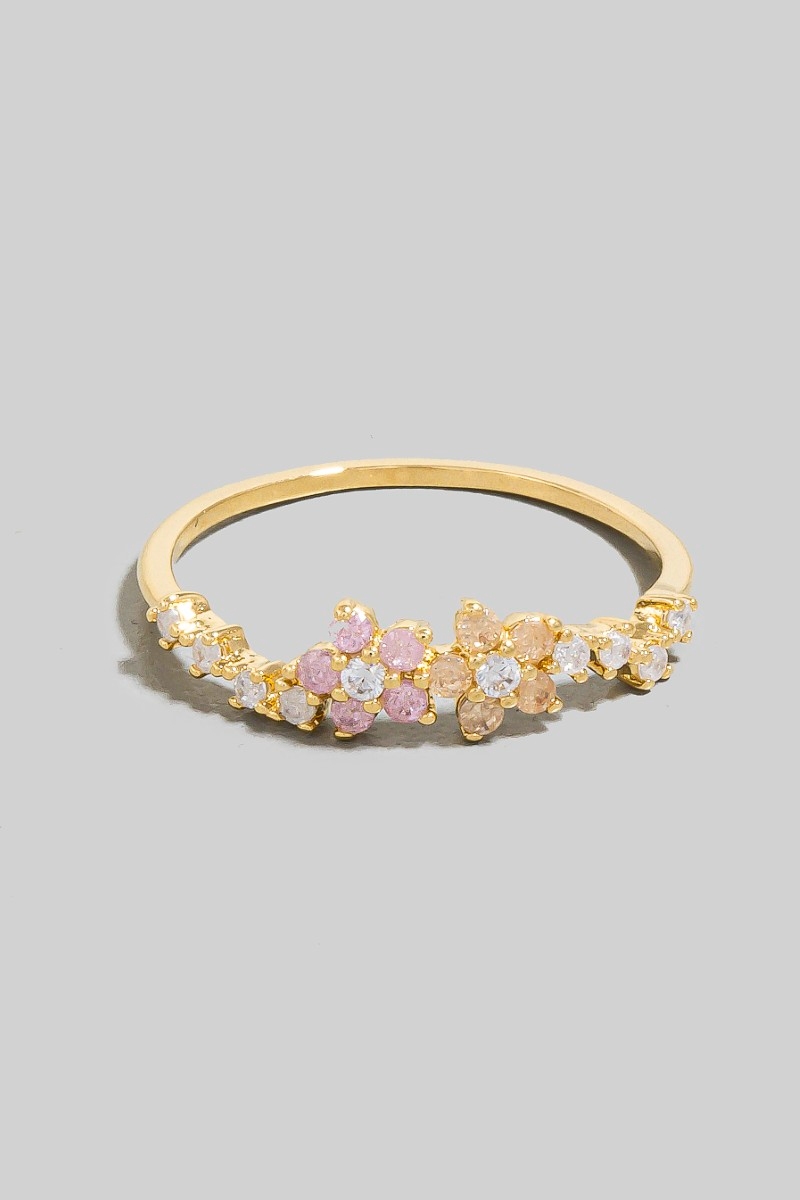 Mixed Cz Flowers Dainty Band Ring