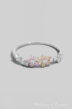 Mixed Cz Flowers Dainty Band Ring