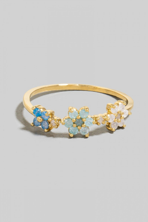 Triple Cz Flowers Dainty Band Ring