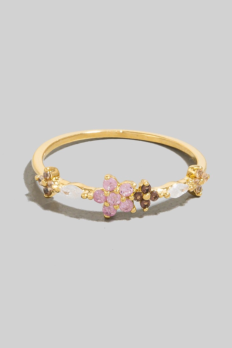 Cz Oval And Flowers Dainty Band Ring