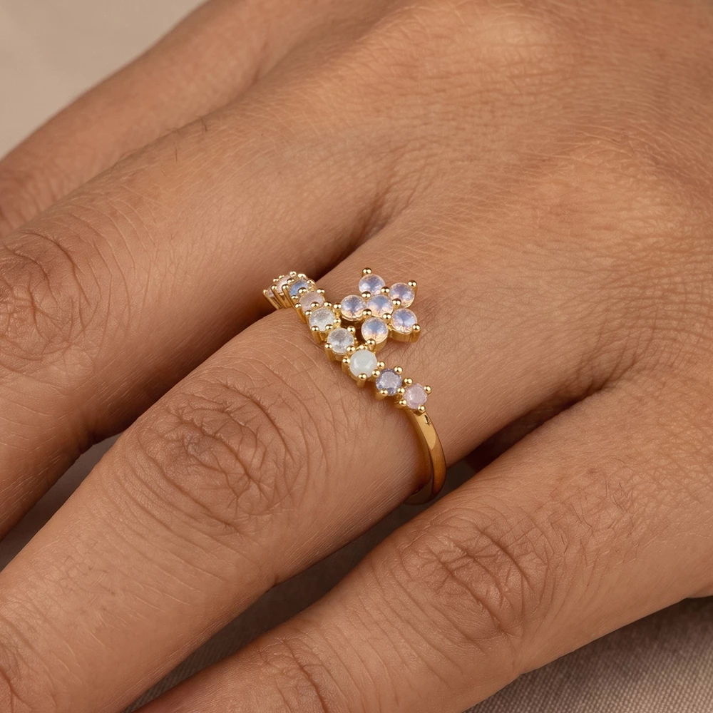 Opalescent Cz Flower Cluster Band Ring