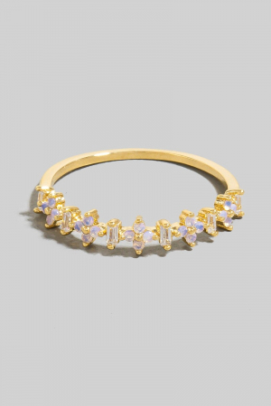 Cz Flowers And Baguette Dainty Band Ring
