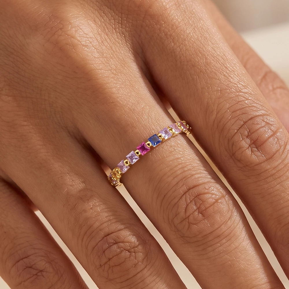 Gold Dipped Multicolor Cz Eternity Band Ring