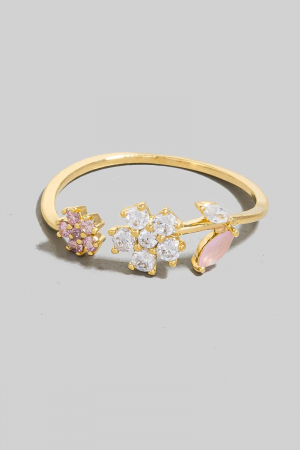 Gold Dipped Cz Flowers Open Band Ring