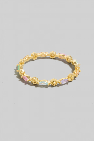 Gold Dipped Mixed Cz Flowers Band Ring