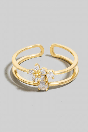 Cz Flower Layered Open Band Ring