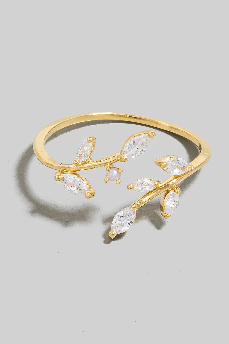 Gold Dipped Cz Fern Wrap Open Band Ring