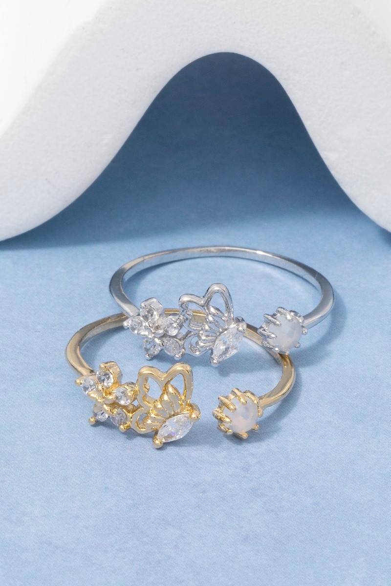 Cz Butterfly Flower Open Band Ring