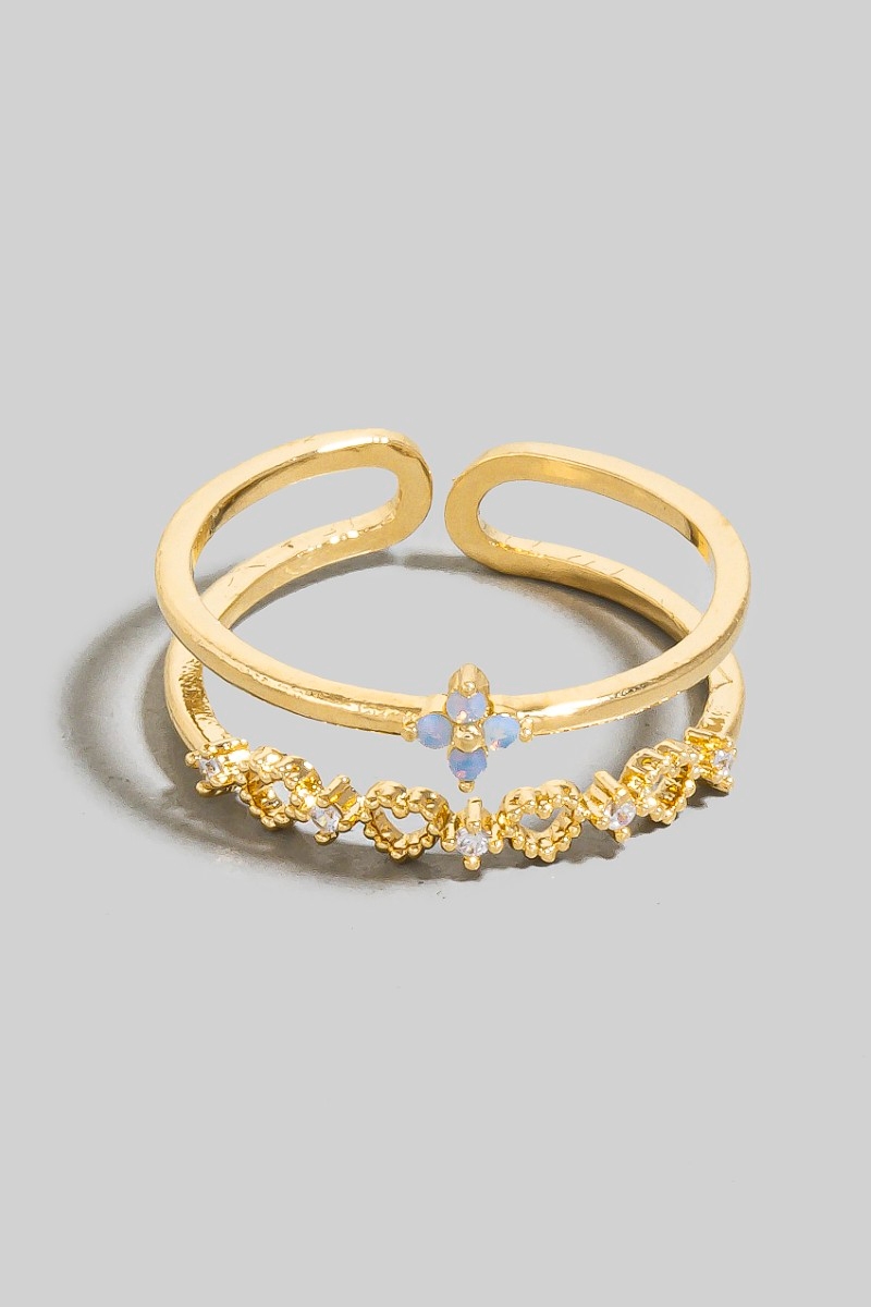 Cz Flowers And Hearts Open Band Ring