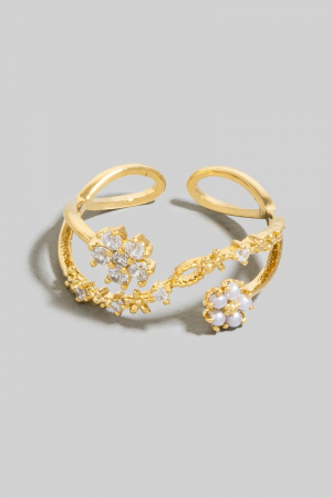 Layered Double Cz Flower Open Band Ring