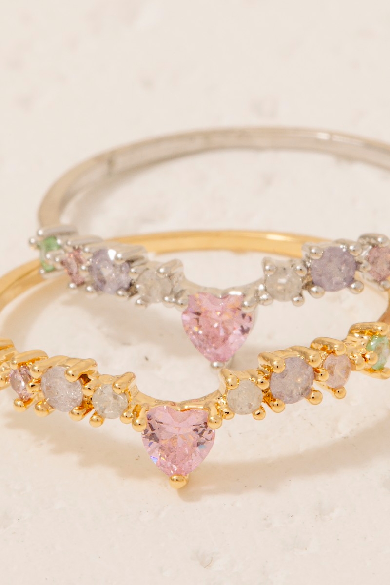 Cz Heart Station Band Ring