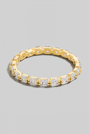 Square Cz Studs Dainty Band Ring