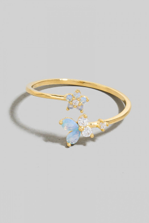Cz Butterfly And Flower Open Band Ring