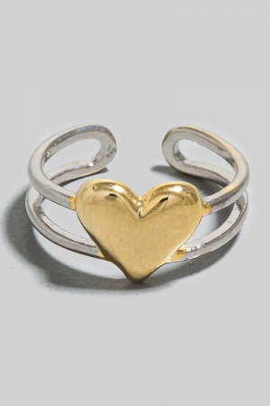 Two Tone Heart Station Open Band Ring