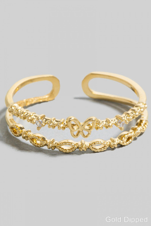 Gold Dipped Cz And Butterfly Layered Open Band Ring
