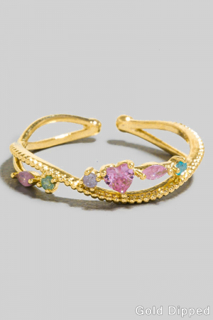 Gold Dipped Mixed Cz Hearts Layered Open Band Ring
