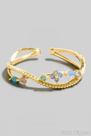 Gold Dipped Mixed Cz Flower Open Band Ring