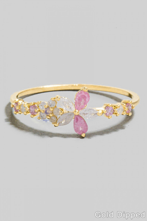 Gold Dipped Vibrant Cz Flower Band Ring