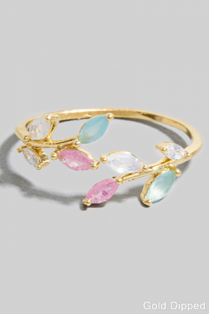 Gold Dipped Cz Leaves Open Band Ring