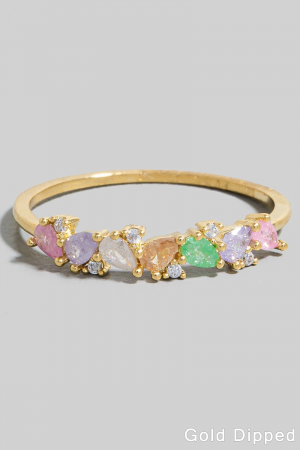 Gold Dipped Mixed Cz Teardrop Station Band Ring