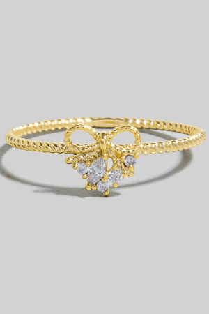 Gold Dipped Cz Studded Bow Rope Band Ring