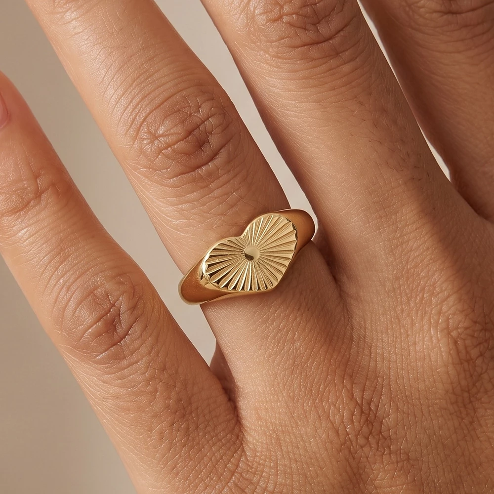 Gold Dipped Sunburst Heart Signet Ring