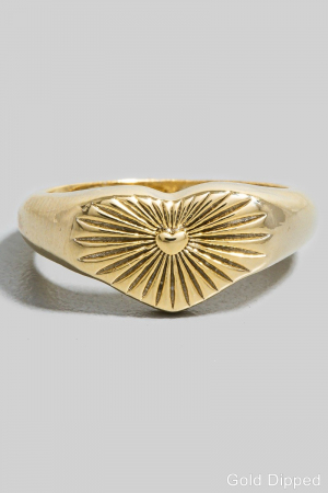 Gold Dipped  Engraved Heart Signet Band Ring