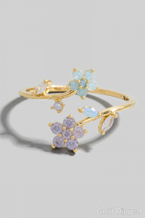Gold Dipped Cz Floral Open Band Ring