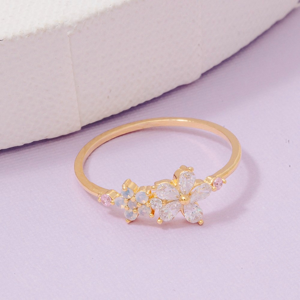 Gold Dipped Cz Flower Ring