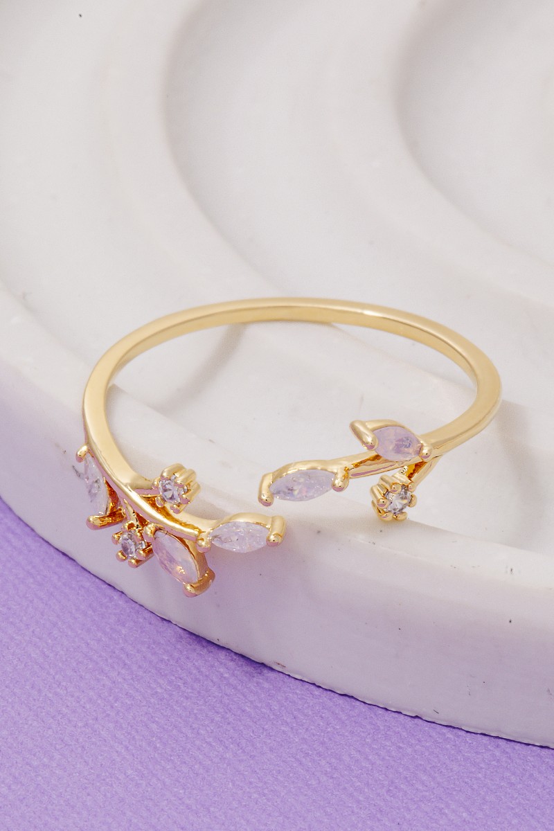 Gold Dipped Cz Leaf Branch Ring