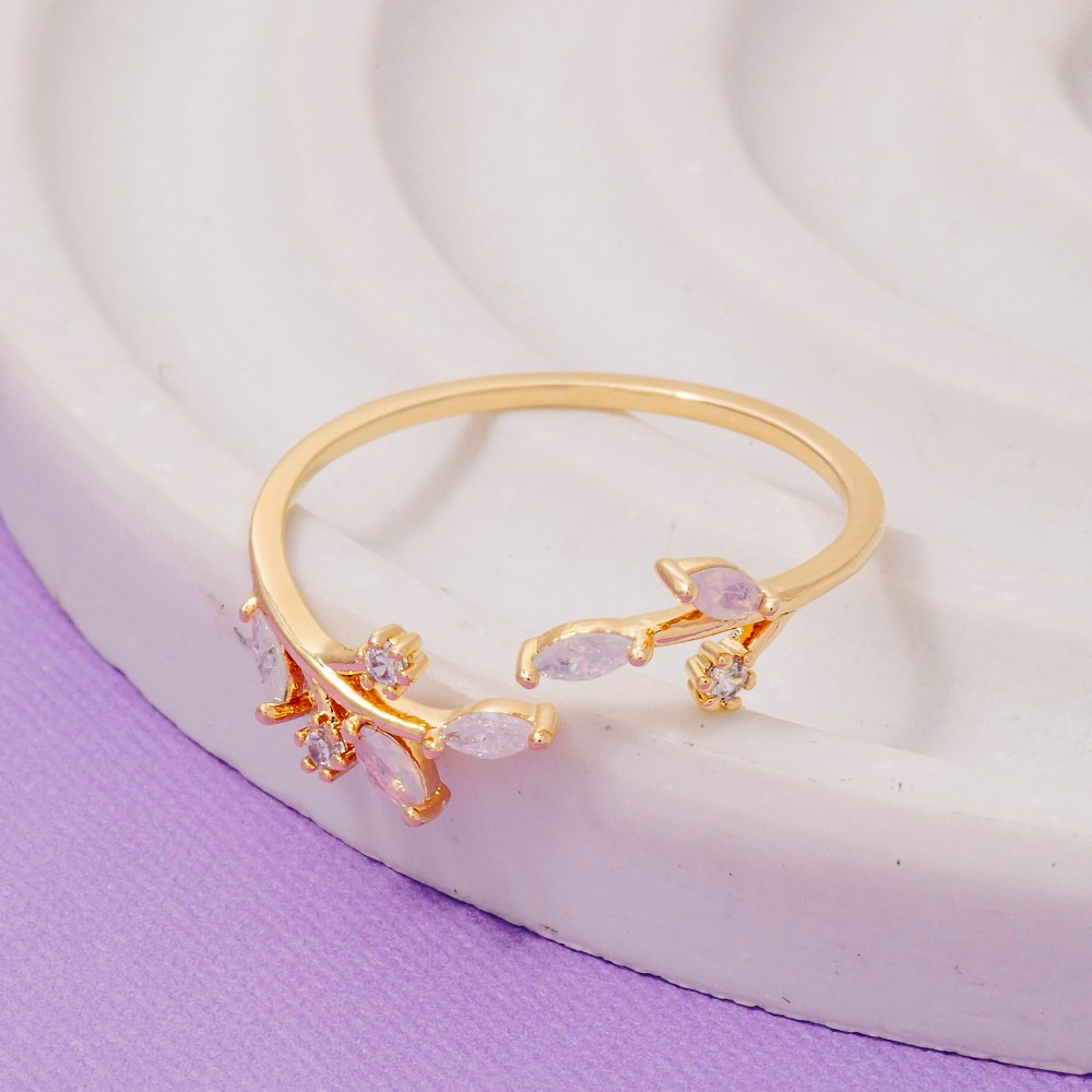 Gold Dipped Cz Leaf Branch Ring