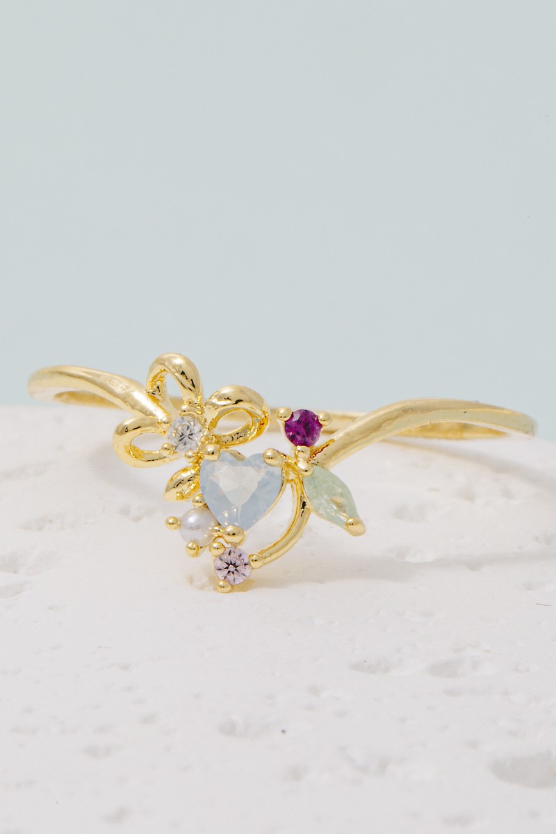 Gold Dipped Cz Floral Ring
