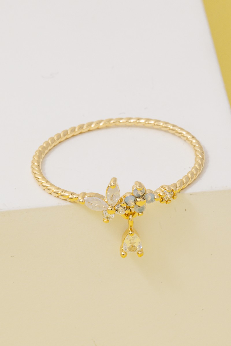 Gold Dipped Twisted Cz Butterfly Flower Ring
