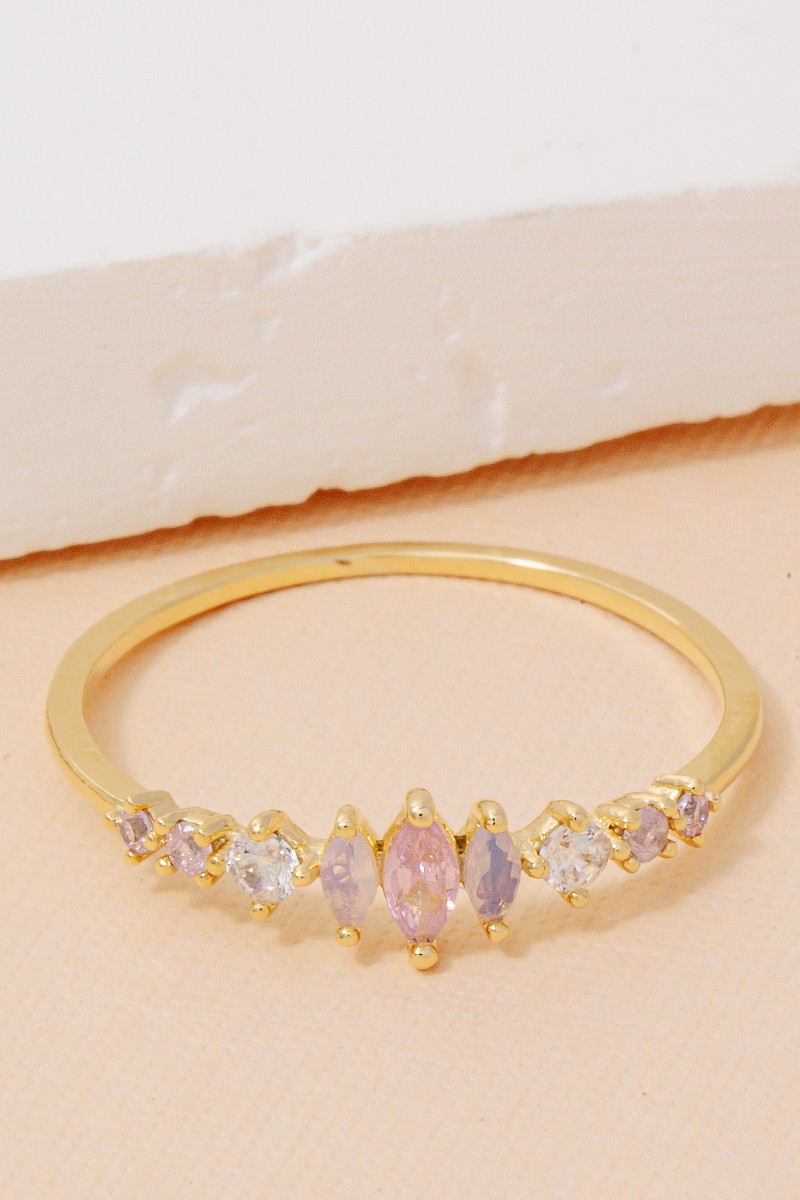 Gold Dipped Light Pink Cz Ring