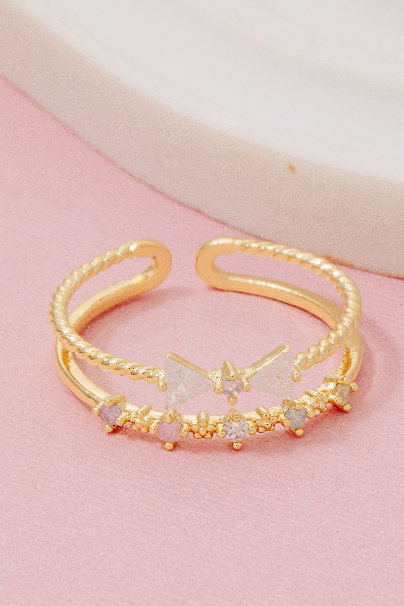 Two Row Rhinestone Bow Ring