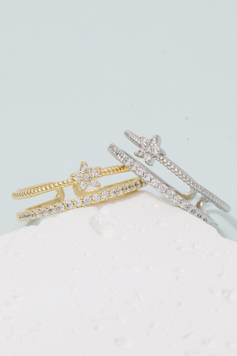 Gold Dipped Cz Pave Row And Star Open Band Ring