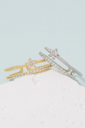 Gold Dipped Cz Pave Row And Star Open Band Ring