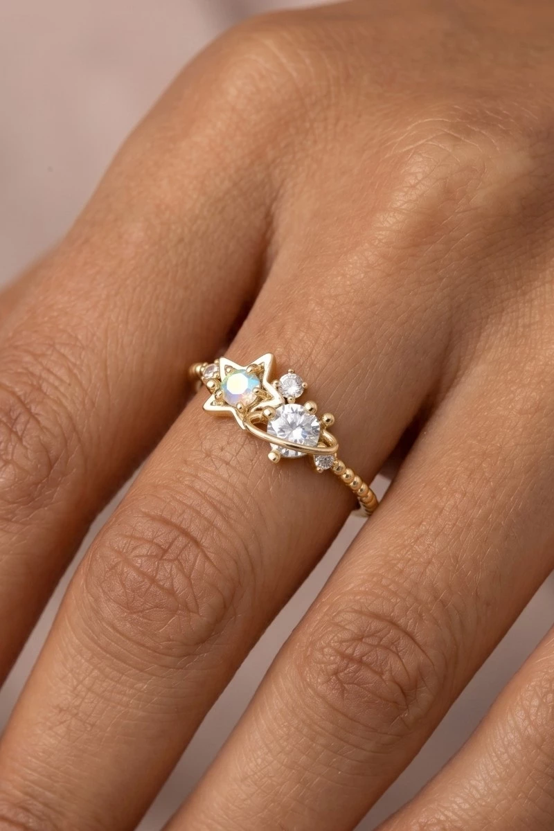 Gold Dipped Cz Star Ring