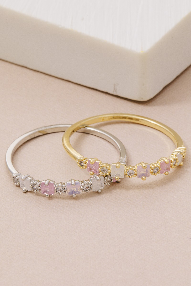 Gold Dipped Square Cz Studded Ring