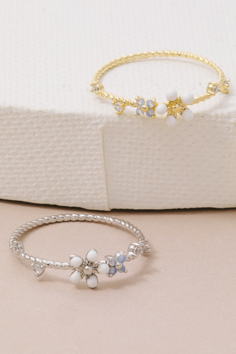 Delicate Gold Dipped Cz Enamel Flower Ring
