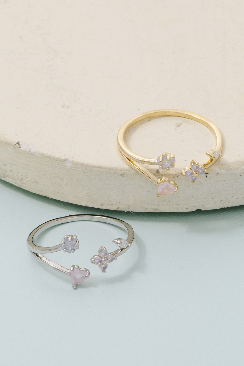 Gold Dipped Cz Open Flower Ring